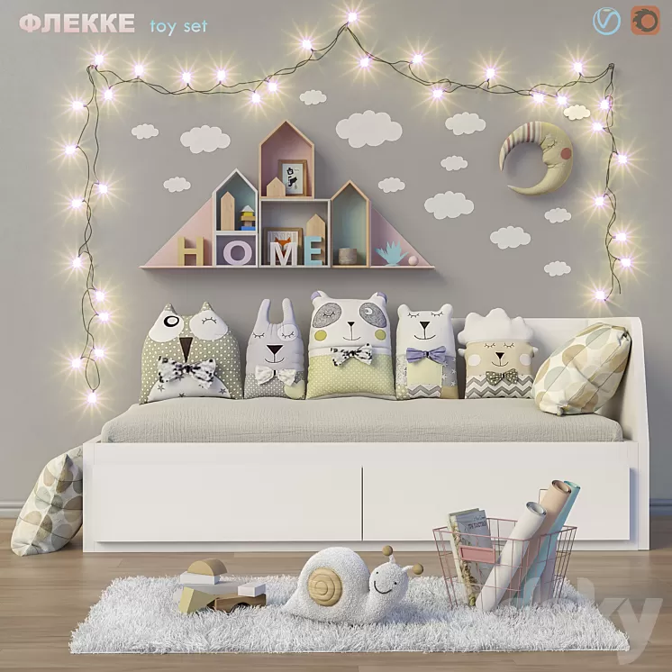 Toys and daybed IKEA FLEKKE set 14 3D Model