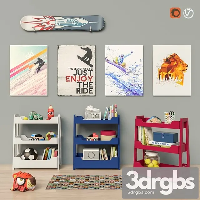 Toys and small bookcase 3 colors set 18 3D Model Free