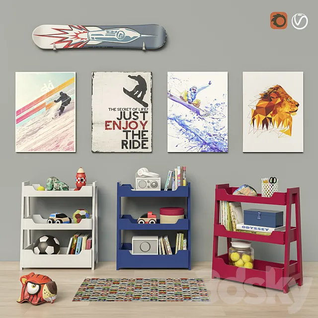 Toys and Small Bookcase (3 colors) set 18 3D Model