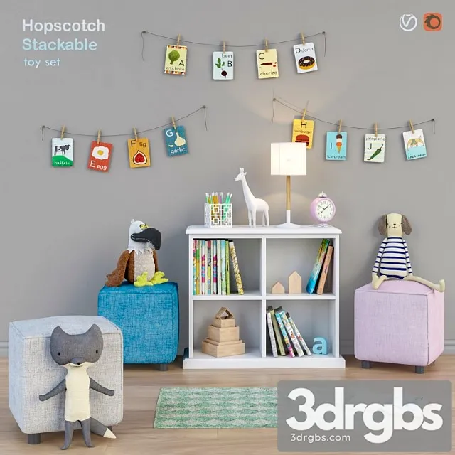 Toys and wardrobe hopscotch set 16 3D Model Free