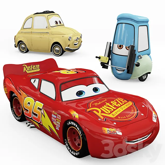 Toys "Cars" Lightning McQueen Guido Luigi 3D Model