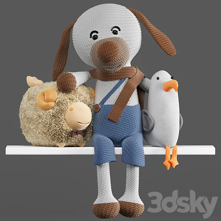 Toys dolls: dog sheep Seagull 3D Model