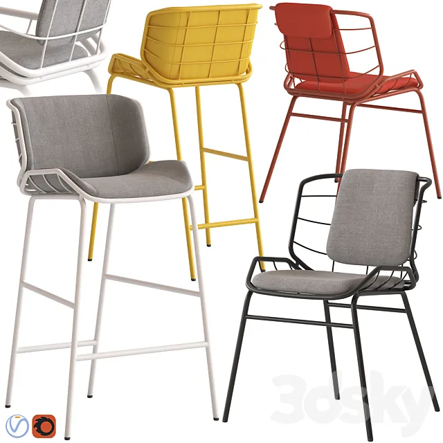 Traba Met Skin  Stool and Chair 3D Model
