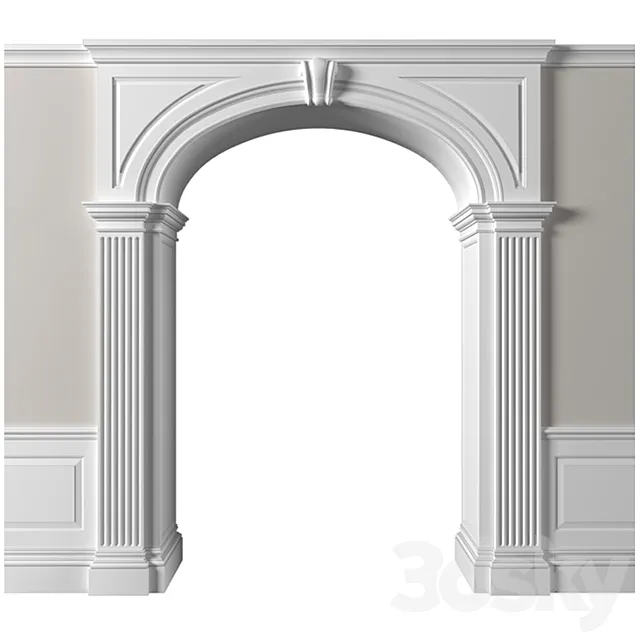 Traditional Interior Arched Doorway Opening.Classic Wall paneling 3D Model