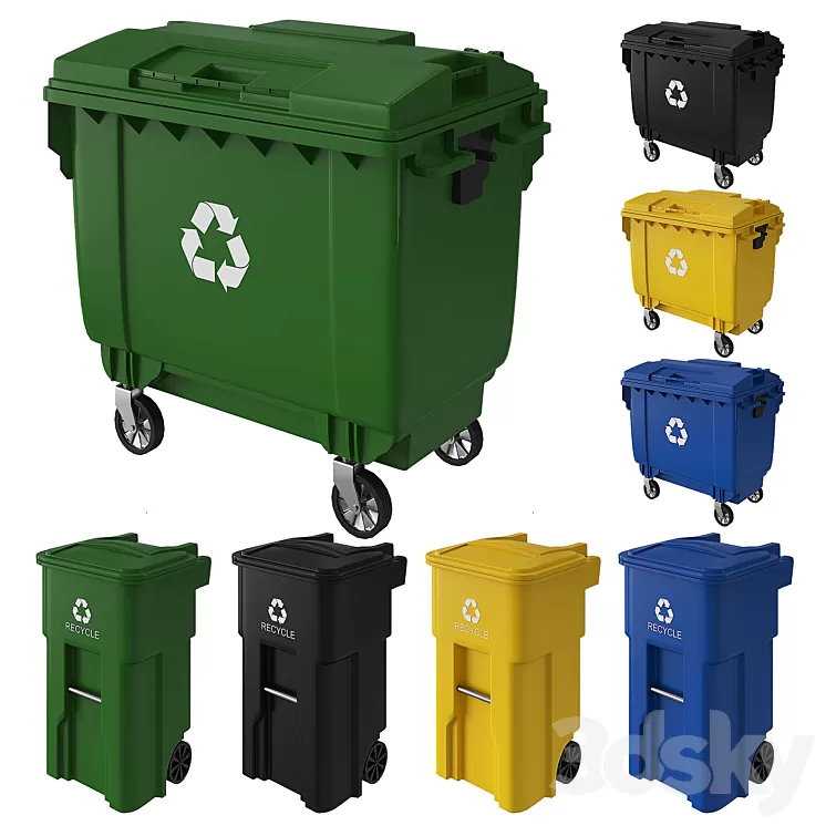 Trash can and dumpster 3D Model