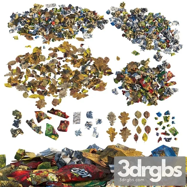 Trash Of Paper and Leaves 3D Model Download