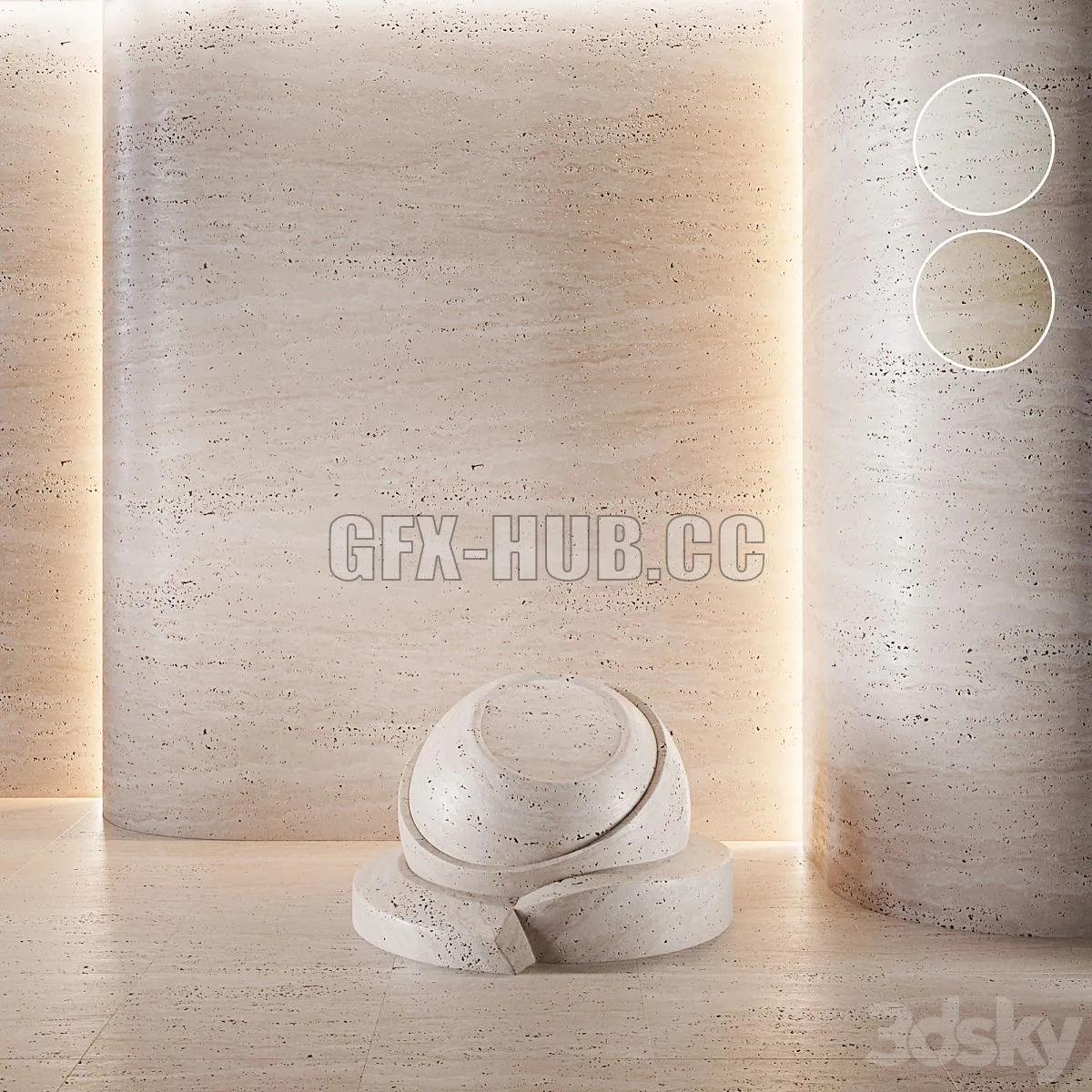 Travertine stone set (seamless) 3D Model