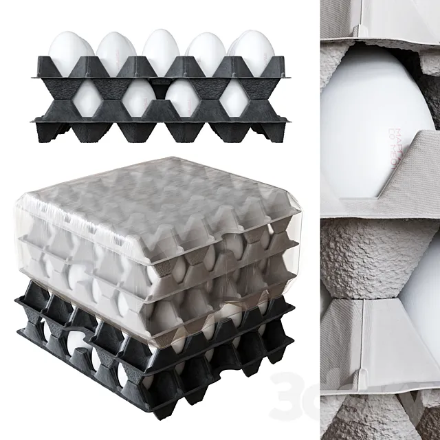 Tray of Eggs Wrapped in Cling Film 3D Model