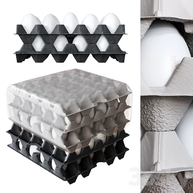 Tray of Eggs Wrapped in Cling Film 3D Model