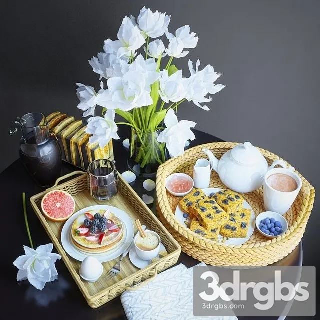 Trays With Breakfast 2 3D Model Download