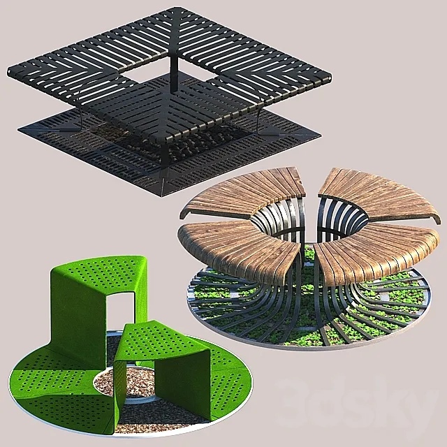 Tree Bench Grates 3D Model