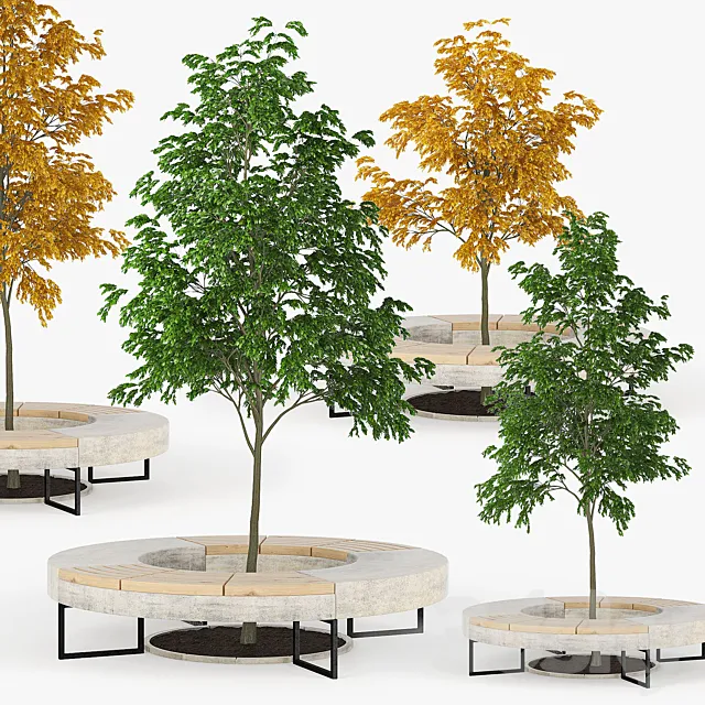 Tree Flowerbed green yellow 3D Model