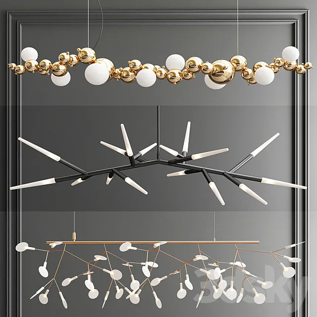 Trend Branching Chandelier - 3 types 3D Model
