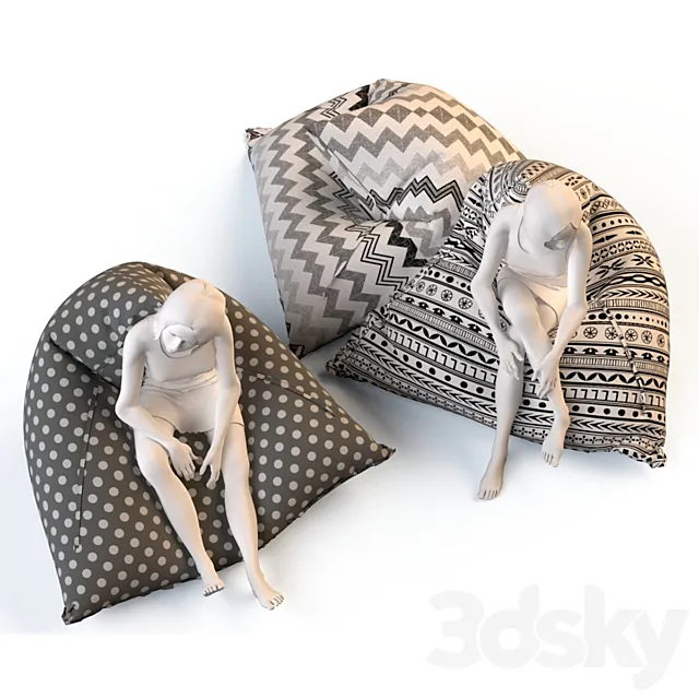 Triangular chair cushions with mannequins 3DModel