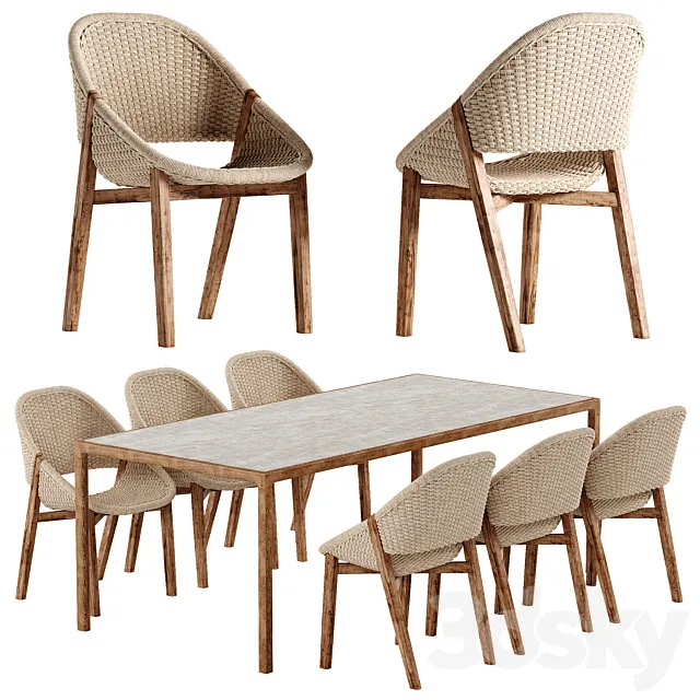 Tribu Elio chair Illum Teak table set 3D Model