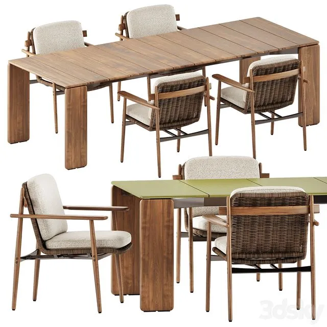 Trio Outdoor Dining chair and Drake Outdoor table by Minotti 3D Model