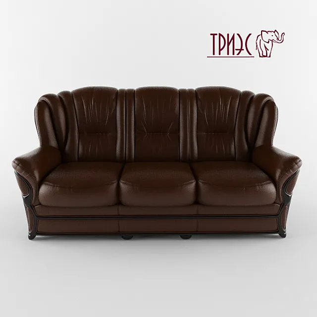 Triple straight leather sofa with wooden decor Diana 6 (Factory TRIES) 3D Model