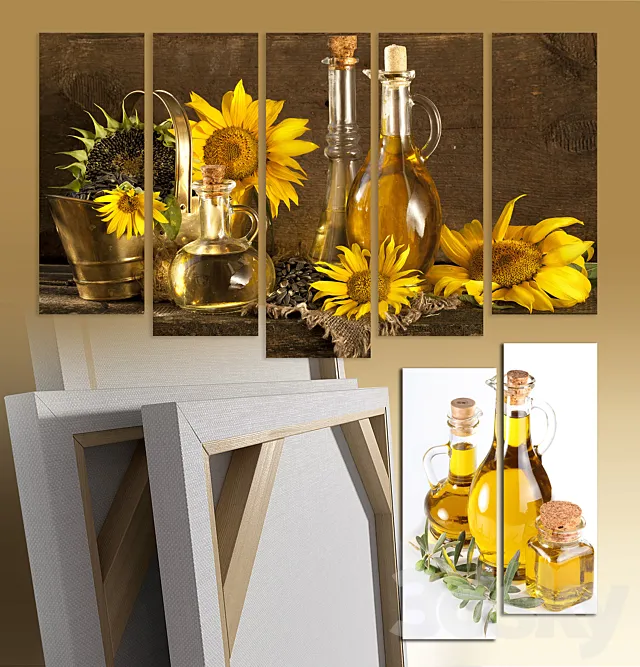 Triptych oil sunflowers 3D Model