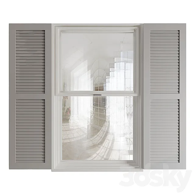 True Fit PVC Two Equal Louver Shutters 3D Model