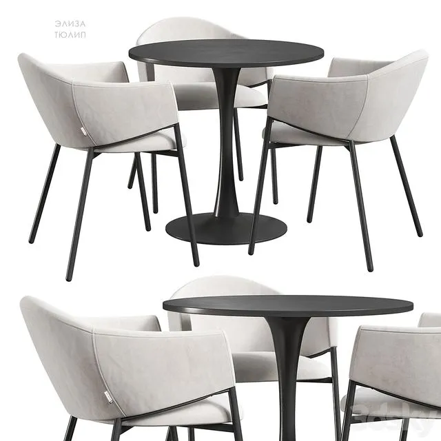 Tulip Eliza table and chairs 3D Model