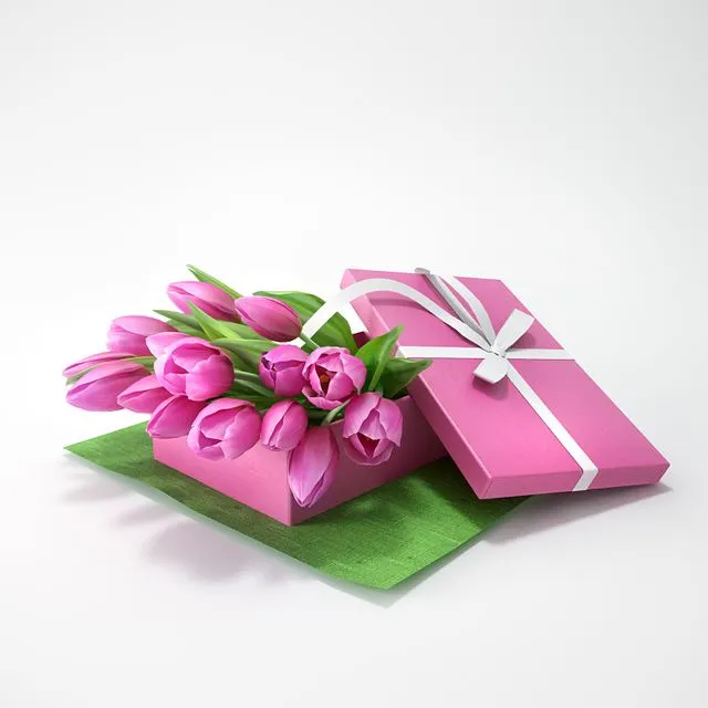 Tulips in a gift 3D Model