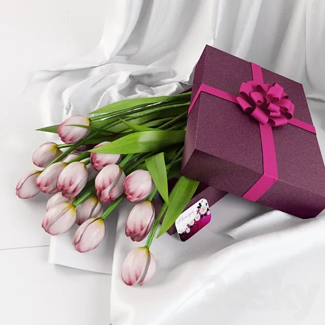 tulips in a gift box Free Download