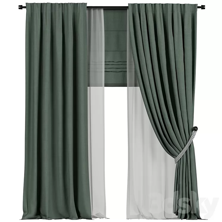 Tulle and roman curtains in the back 3D Model Free