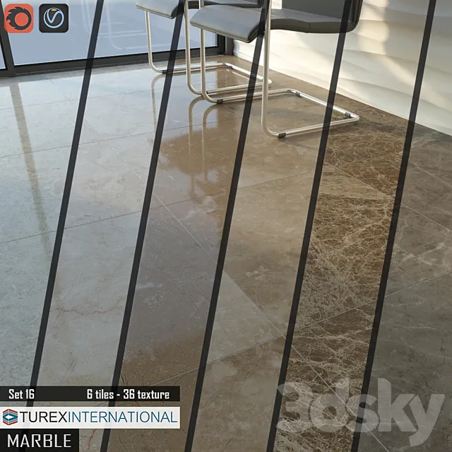 TUREX INTERNATIONAL Marble Tiles Set of 16 3D Model