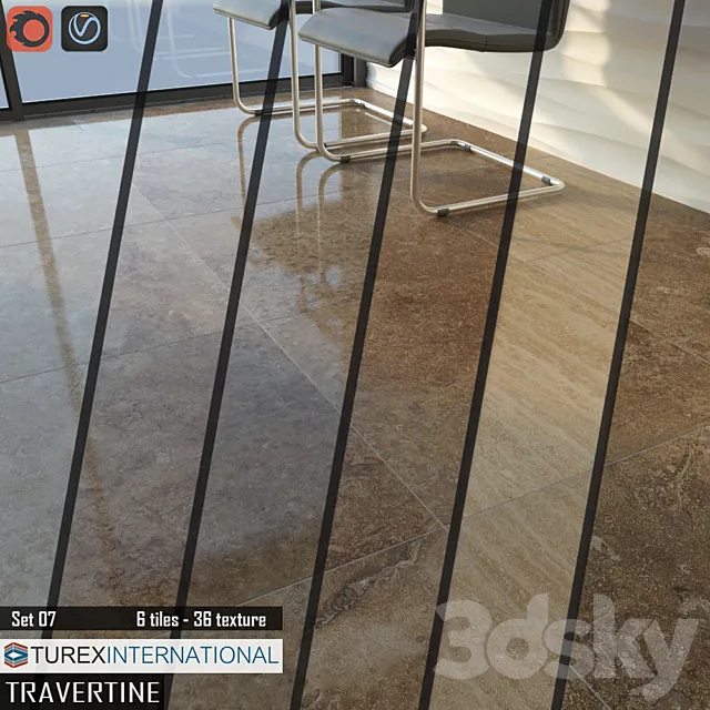 TUREX INTERNATIONAL Travertine Tiles Set 07 3D Model