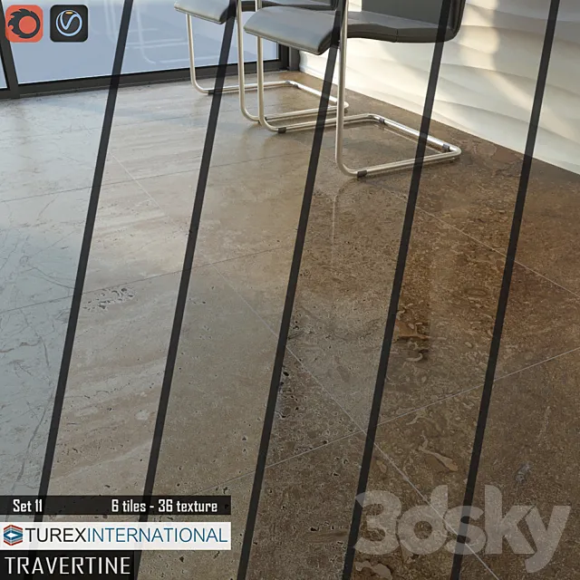 TUREX INTERNATIONAL Travertine Tiles Set 11 3D Model