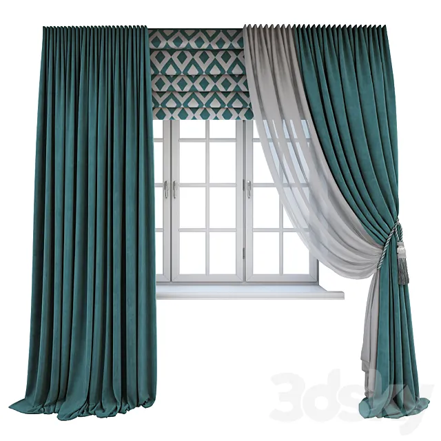 Turquoise curtains in the floor are straight 3D Model