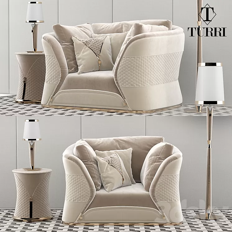 Turri Vogue sofa armchair set 3D Model