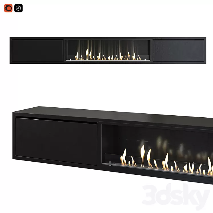 TV cabinet with built-in bio fireplace 3D Model