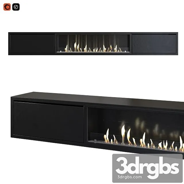 TV Cabinet With Built in Bio Fireplace 3D Model Free