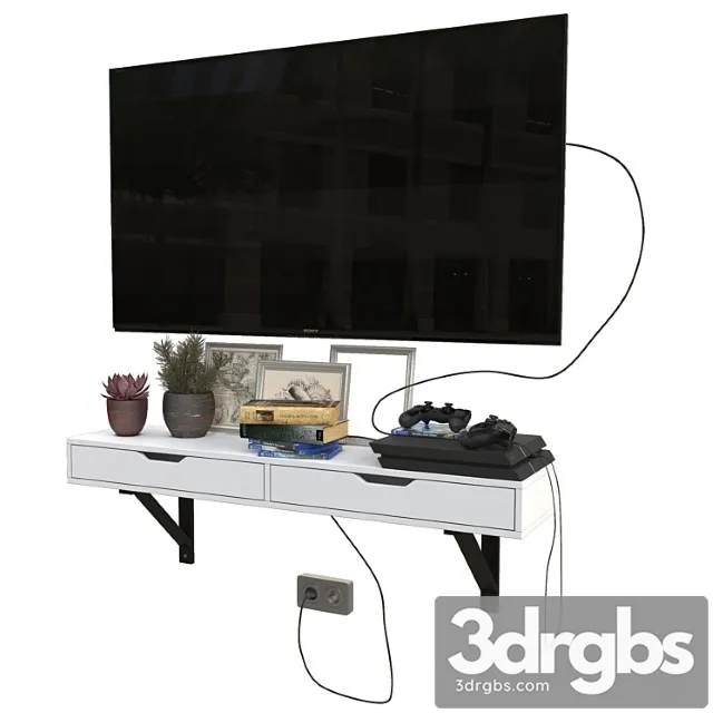 Tv set with playstation 4 3D Model Free