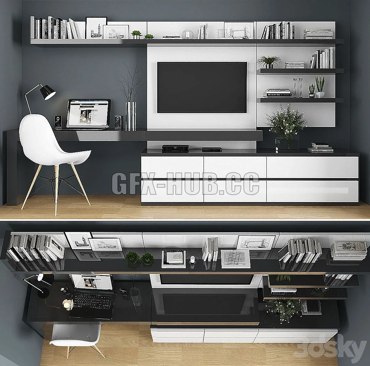 TV stand set 01 3D Model