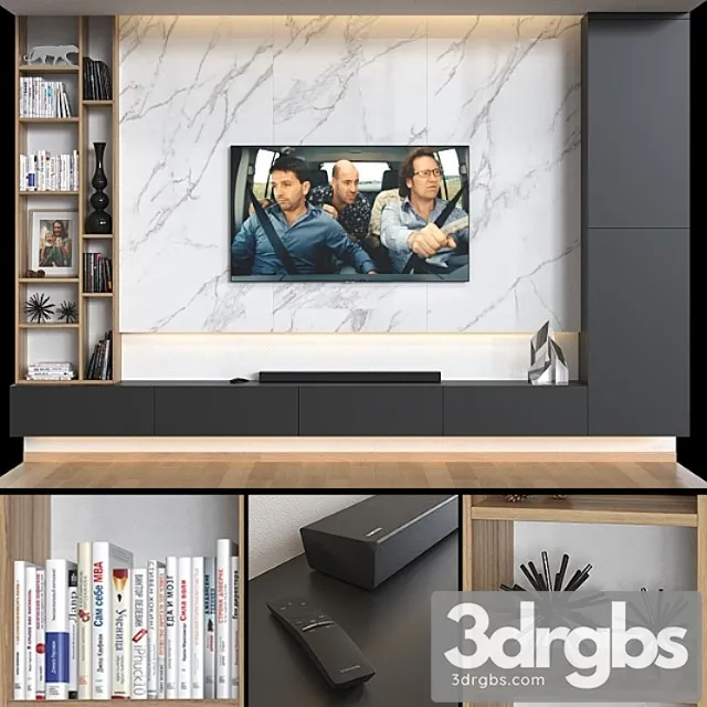 TV Wall 005 3D Model Free