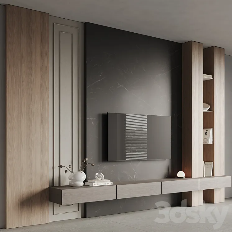 TV Wall 01 3D Model Free