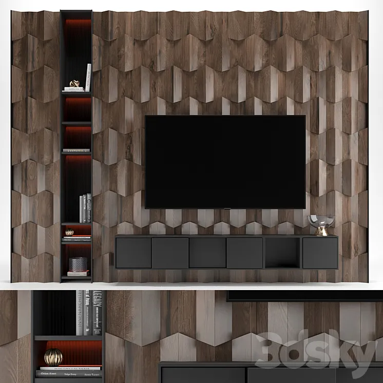 Tv Wall 022 wood 3D Model Free
