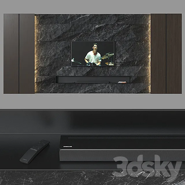TV wall 034. (optimized) 3D Model
