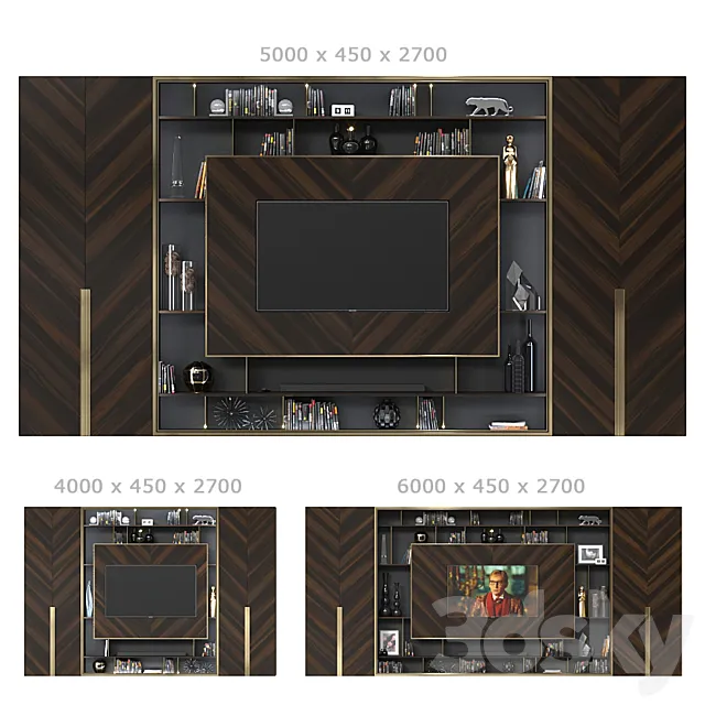 TV wall 041. (3 sizes) 3D Model
