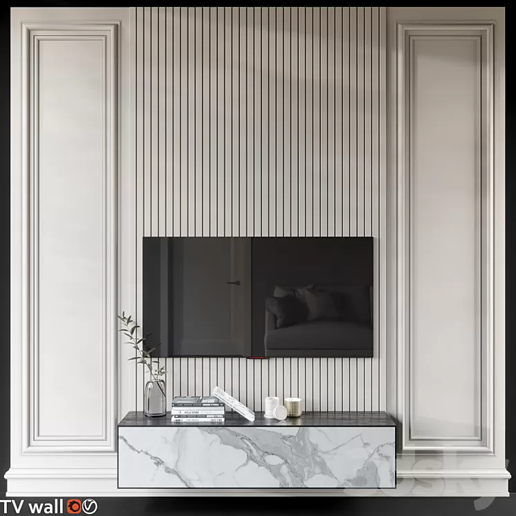 TV wall 3D Model Free Download
