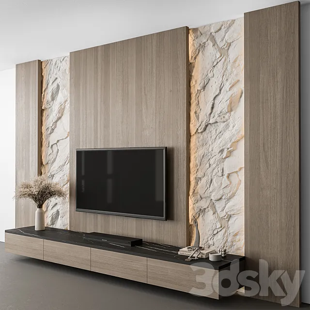 TV Wall Cliff and Wood - Set 98 3D Model