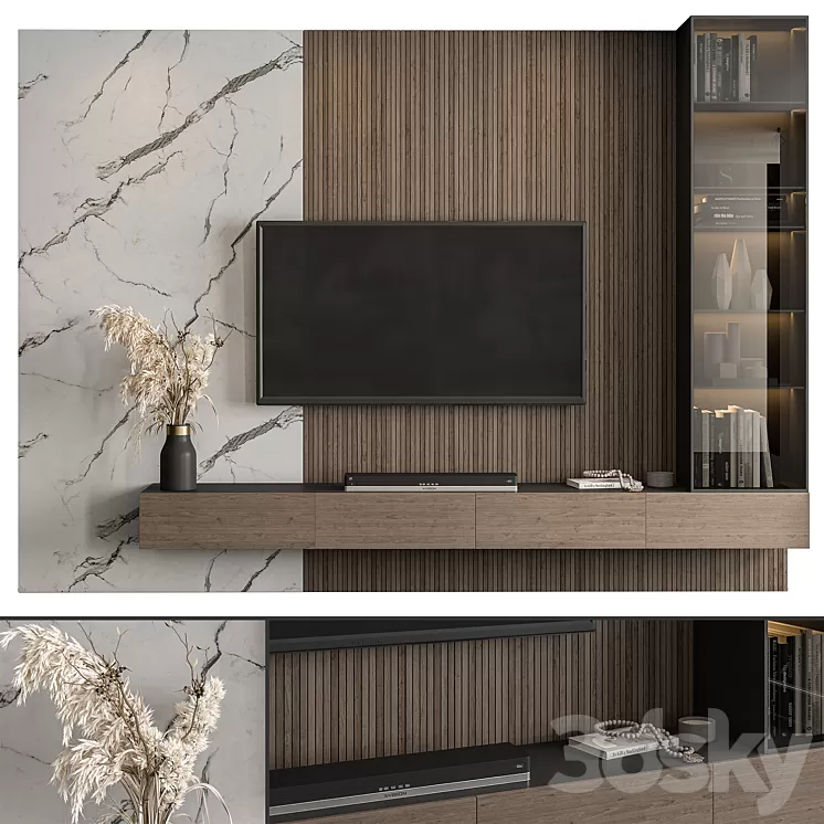 TV Wall Marble Wall and Wood - Set 41 3D Model Free