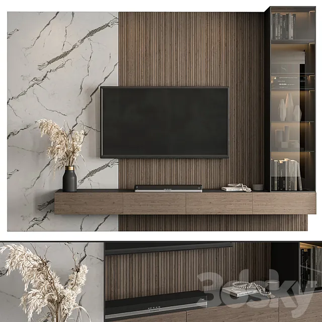 TV Wall Marble Wall and Wood - Set 41 3DModel
