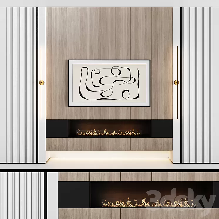 TV wall modular in modern style with decor 03 3D Model Free