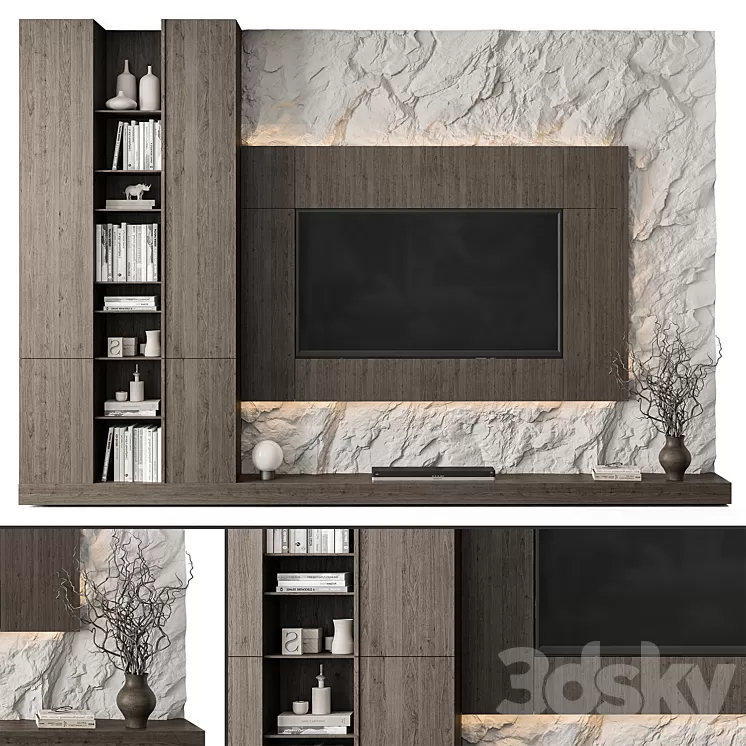 TV Wall Rock Wall and Wood - Set 78 3D Model Free