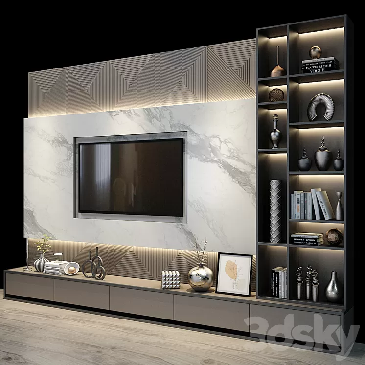 TV Wall set 0330 3D Model