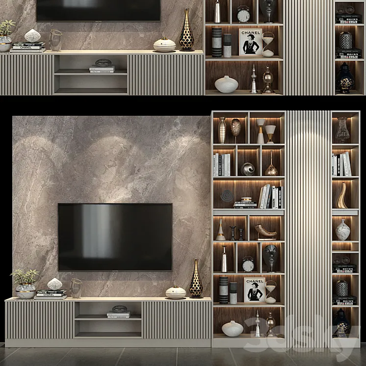 TV wall set 266 3D Model Free