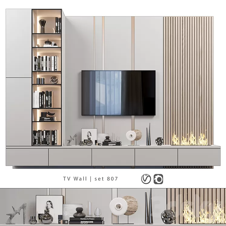 TV Wall | set 807 3D Model Free Download